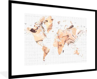 Produktbild von MuchoWow® MuchoWow® Gerahmtes Poster Weltkarte - Farbe - Braun 90x60 cm - Poster mit zchwarzem Bilderrahmen - Wanddekoration - Fotos