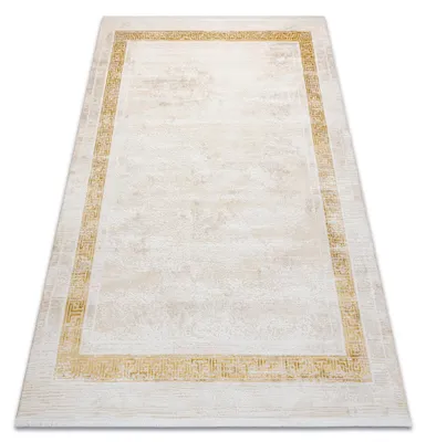 Image de Tapis moderne DUKE 51524 crème / or - Cadre, grec structuré, très doux, franges beige 200x290 cm