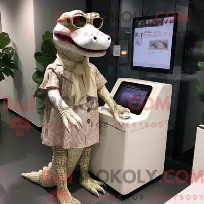 Produktbild von Beiges REDBROKOLY Krokodil-Maskottchenkostüm mit Wickelrock und Brille