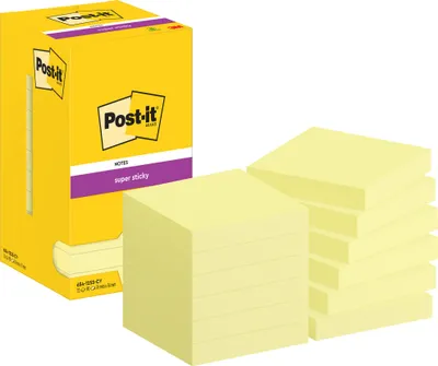 Produktbild von Post-it® Super Sticky Notes Gelb Haftnotizen 76x76mm 12 Blöcke Kartonverpackung