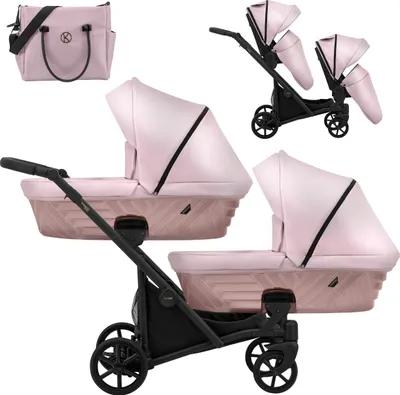 Produktbild von Kinderwagen IVENTO DUO 2 in 1 Komplettset Zwillingskinderwagen Geschwisterwagen Zwillingsbuggy Doppelkinderwagen (Pink Metalic, Rahmenfarbe: schwarz)
