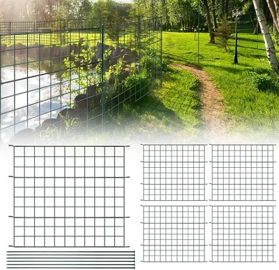 Produktbild von 15 Stück Teichzaun, Teichzaun steckzaun mit 15 Zaunelemente und 18 Gartenzaun Metall, Befestigungsstäben zierzaun, Gitterzaun Set ür den Garten, Zaun für Hunde, Gerade