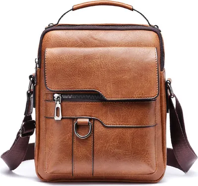 Imagen del producto de Bandolera para hombre, bolso de cuero vintage, bandolera, color marrón claro