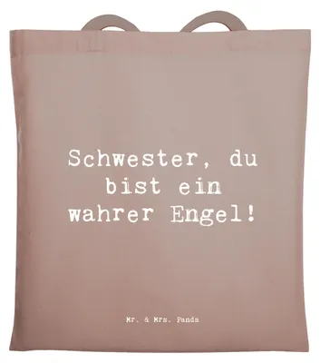 Produktbild von Mr. & Mrs. Panda canvas tasche Spruch Schwester Engel - Braun Pastell - Geschenk, Liebe, Dankbarkeit, Freundschaft, Für, Bedanken, Tote Bag, Shopping, Danke sagen, Beutel