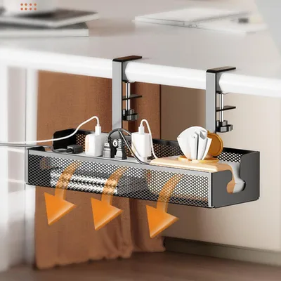 Produktbild von STUNQ® Kabelmanagement unter Schreibtisch – Ausziehbarer Kabelhalter aus Metall mit Klemme, Kabelbox zur Kabelorganisation, Schwarz