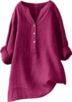 Produktbild von Elegante Damen-Leinenbluse - Sommer Langarm, Große Größen verfügbar, Bügelfrei, Mittelalter-Tunika-Stil