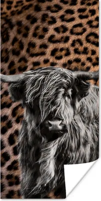 Produktbild von MuchoWow® Poster Schottischer Highlander - Pantherdruck - Schwarz - Weiß 60x120 cm - Wandschmuck