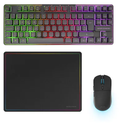 Produktbild von Mars Gaming MCPWTKLPT, Kabellos, RF kabellos + USB, Membran Key Switch, QWERTY, RGB-LED, Schwarz