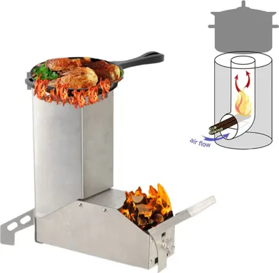 Produktbild von Camping Raketenofen, Holzofen, Rocket Stove, Campingkocher, BBQ Grill, Smoker, Dutch Oven