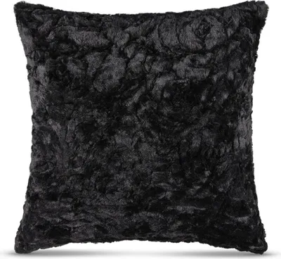 Immagine prodotto di Cuscino decorativo 40x40 cm nero, cuscino in Pelliccia sintetica con imbottitura inclusa, morbido e soffice, fodera in Pelliccia sintetica con cerniera