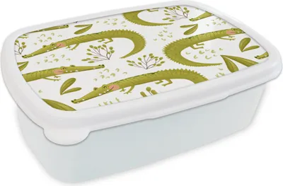 Produktbild von KitchenYeah® Lunchbox Brotzeit Brotdose 17x11 cm Krokodil - Weiß - Muster Kinder Brotzeitdose - Lunch Box - Kinder - Sandwich-Box - Schulbox - Lunch Boxen