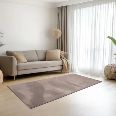 Produktbild von Teppich taupe samtig weich Hasenfell-Optik mit sanftem Glanz Größe - 60 x 110 cm