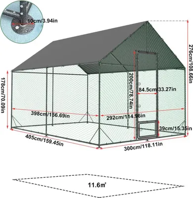 Produktbild von Outdoor Hühnergehege XL - Metall Hühnerstall und Auslauf - Wasserfeste 600D Oxford-Abdeckung - UV-Schutz - Hoher Eingang mit Türschloss - Für Hühner, Enten, Gänse - Grün/Silber/Grau