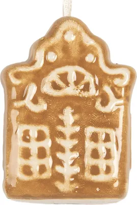 Produktbild von Clayre & Eef Weihnachtsanhänger Haus 4x4x5 cm Braun Keramik