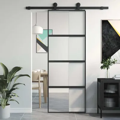 Zdjęcie produktu dla vidaXL Drzwi przesuwne czarne 76x205 cm szkło hartowane i aluminium