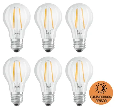 Produktbild von 6 x LED Filament Leuchtmittel Birnenform A60 4W = 40W E27 klar 470lm neutralweiß 4000K Tageslichtsensor