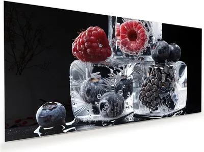 Produktbild von Glasbild 110x55cm in XXL für Wohnzimmer, Schlafzimmer Motiv Gefrorene Früchte