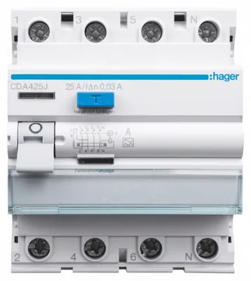 Produktbild von HAGER RCCB Fehlerstromschutzschalter 3P+N 25A 30mA 6kA CDA425J