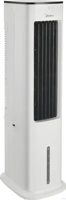 A white tower air cooler with black vents.