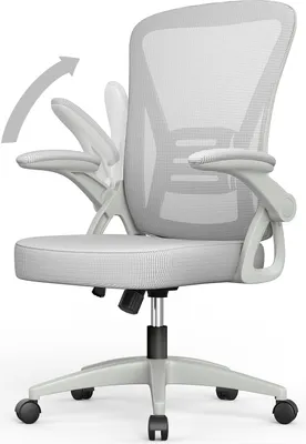 Produktbild von Bürostuhl – Ergonomischer Sitz – Sessel mit 90° klappbarer Armlehne – Lordosenstütze – höhenverstellbar - Grau