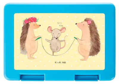 Produktbild von Mr. & Mrs. Panda Lunchbox Igel Seilhüpfen - Gelb Pastell - Geschenk, Maus, Bentobox, Brotzeitbox, Lustige Sprüche, Kindergarten, Vorratsbehälter, Seilspringen, Kinder