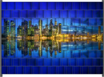 Produktbild von Wallario Zaunsichtschutz mit Motiv Skyline von Singapur in der Abenddämmerung für Ein- und Doppelstabmatten Zäune in der Größe 250 x 180 cm