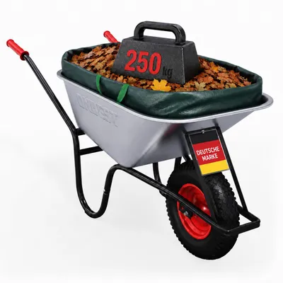 Produktbild von ONBEST Schubkarre WB250 | inklusive Gartenabfallsack | 100 L | 250 kg Tragkraft | Verzinkt | Luftreifen