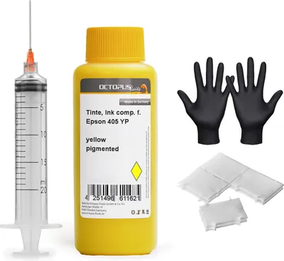 Produktbild von Nachfülltinte für Epson-Patronen 405, WF-3820, WF-4820, WF-7830, gelb, 100 ml, mit Spritze