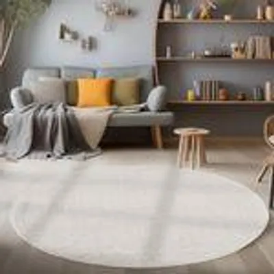 Produktbild von Modern Wohnzimmereppich Robust Meliert Einfarbiger Schlingenteppich Cut-Loop Design, Größe: 120 cm Rund, Farbe: Creme