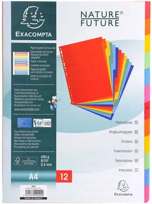 Obrázok produktu pre Exacompta 99H Index drevotriesková doska A4 400g 12-dielna farebná