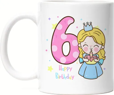 Produktbild von Happy Birthday Tasse Weiß 6. Geburtstagskind 6. Geburtstag Alles Gute Happy Birthday Party Princess
