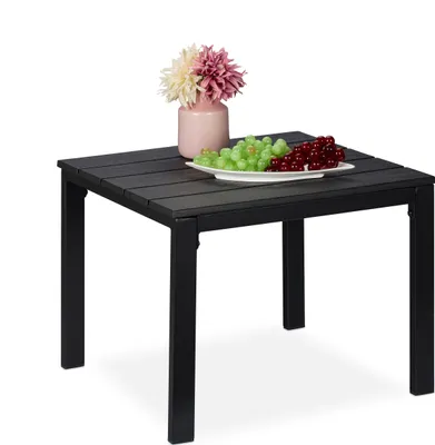 Immagine prodotto di Tavolino da balcone Relaxdays, resistente alle intemperie, adatto anche per terrazze e giardini, DxLxA: 39x52x48 cm, tavolino da esterno, nero