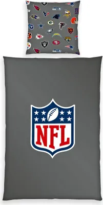 Produktbild von Herding Renforcé Wende Bettwäsche 2 tlg. 135x200cm NFL American Football Logo Sticker Grau