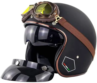 Produktbild von Retro-Motorradhelm, Halbschalenmodell, mit Schutzbrille - B