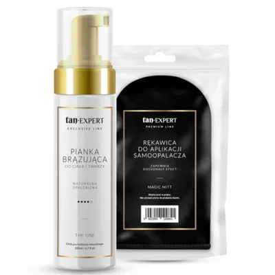 Produktbild von TanExpert The One Selbstbräuner Mousse 200 ml mit Handschuh, intensiver Bronzer und natürliches Ergebnis für jeden Hautton