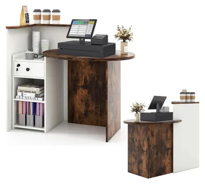Produktbild von KOMFOTTEU Empfangstheke, Abschließbare Schublade & 2 offene Regale, Kassentheke für Boutique, Friseur, Hotel, Schönheitssalon, Rezeptionstheke 120 x 70 x 100 cm, Weiß