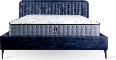 Produktbild von Bett Blau Doppelbett Schlafzimmer Holz Möbel Design Elegantes Polster Stoff Neu