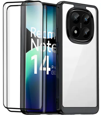 Image de Coque + 2 Verres Trempés pour Xiaomi Redmi Note 14 Pro Plus 5G, Protection Rigide avec Bordure TPU Noir