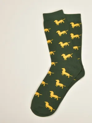 Produktbild von KRAWATTENDACKEL Dackel-Socken, Uni-Socken - 401 Grün Dackel Gold 36 - 40