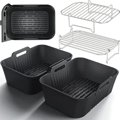 Produktbild von Zubehör für Heißluftfritteusen – Ersatzteile für Fritteusen – Doppelkochfunktion – Stapelbares Grillrost – 22 x 17 cm – Schwarz