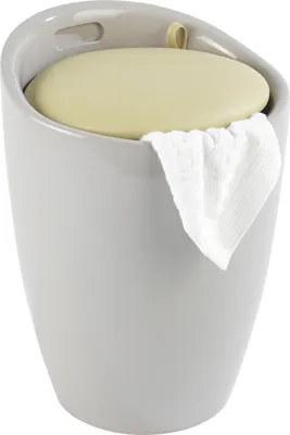 Produktbild von WENKO Bad Hocker CANDY Wäsche Korb 20L Sack Sammler Sitz Aufbewahrungs Box taupe