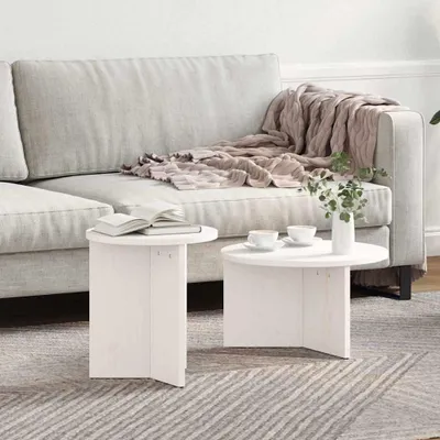 Image de Maison Exclusive - Table basse, lot de 2, blanche, 49 x 49 x 28 cm, en bois massif (pin)