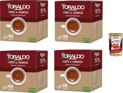 Produktbild von Caffè Toraldo Forte & Cremoso – Espresso Napoletano, 4×90 E.S.E. 44 mm Cialde (360), dunkle Röstung, kompostierbar, intensiv & cremig – hergestellt in Italien + Italian Gourmet polpa