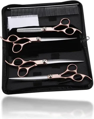 Produktbild von Hundeschere Kit 4-teilig mit Lederbeutel für lange Haare