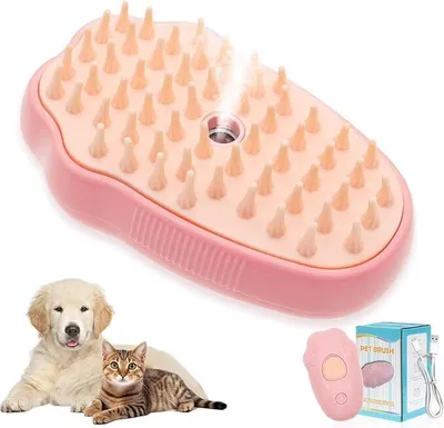 Produktbild von 3-in-1 Katze Silikon Dampfbürste zur Haarentfernung, wiederaufladbares und wasserfreies Pflegewerkzeug für Haustiere