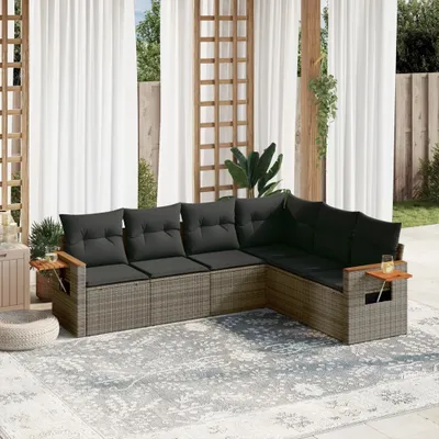 Produktbild von Design 6-tlg. Garten-Sofagarnitur mit Kissen Grau Poly Rattan, Gartenmöbel-Sets 2024 Neu