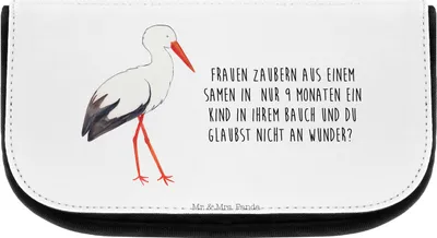 Produktbild von Mr. & Mrs. Panda Kulturbeutel Storch - Weiß - Geschenk, Geburt, Lustige Sprüche, kulturtäschchen, Mütter, kosmetiktäschchen, Organizer, Schwangerschaft, Kosmetiktasche