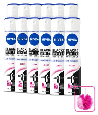 Image de 12 déodorants spray NIVEA Black & White Invisible Clear, format 150 ml - Pack économique - 12 pièces