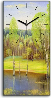 Produktbild von Wanduhr Leinwand Bild Uhr Geräuschlos 30x60 Landschafts Wälder Wald See - schwarze Hände