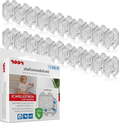 Obrázek produktu pro Zásuvkové kryty s dětskou pojistkou, 20 kusů, průhledné